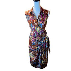 DREW Women's Floral Paisley Brown Wrap Dress Sz: M Brown